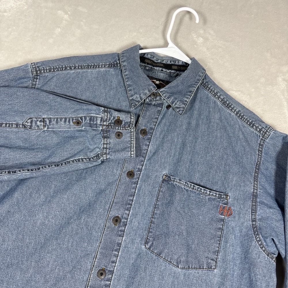 Harley Davidson Men's Size Large Button Down Denim Long Sleeve Shirt